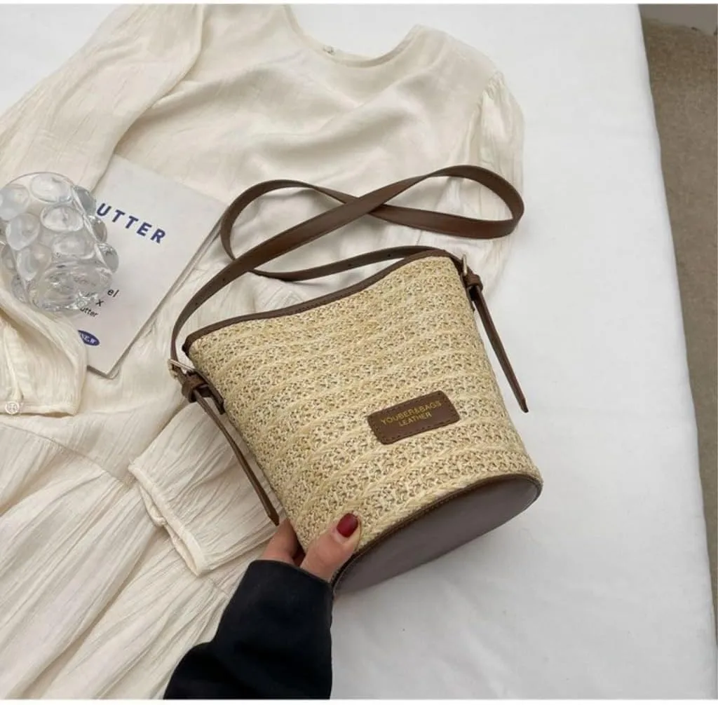 Straw Bag Straw Bucket Bag 2024 New Popular Versatile Crossbody Bag Korean Version Niche Small Bag Straw Bags