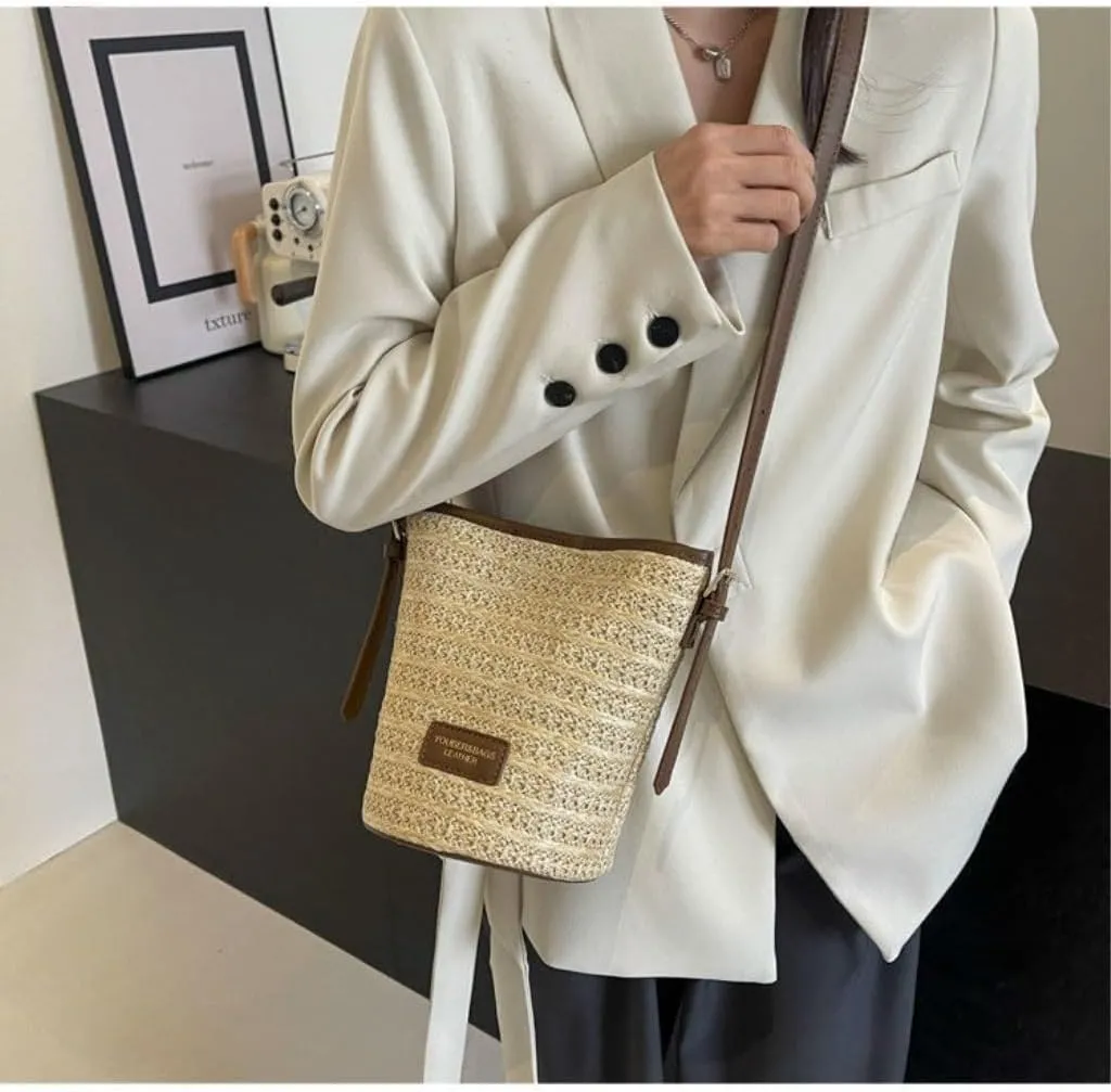 Straw Bag Straw Bucket Bag 2024 New Popular Versatile Crossbody Bag Korean Version Niche Small Bag Straw Bags