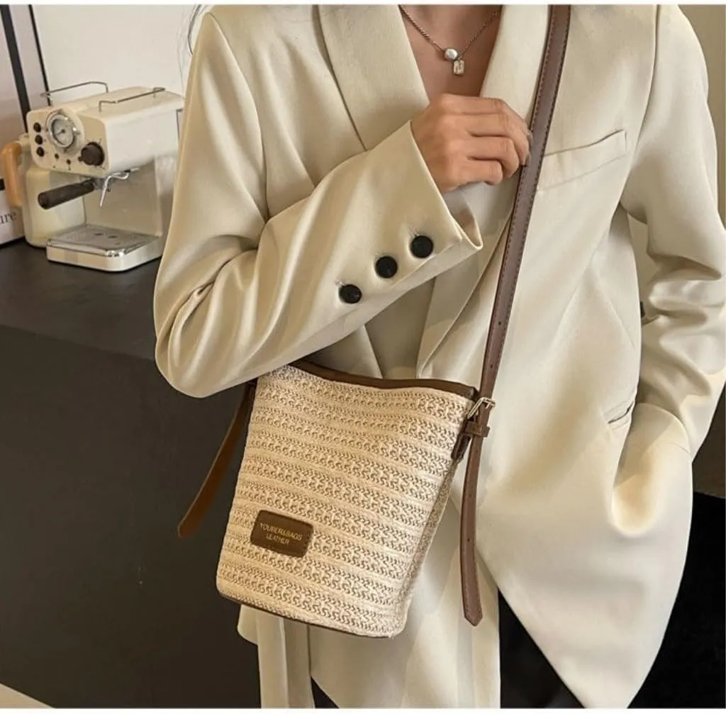 Straw Bag Straw Bucket Bag 2024 New Popular Versatile Crossbody Bag Korean Version Niche Small Bag Straw Bags