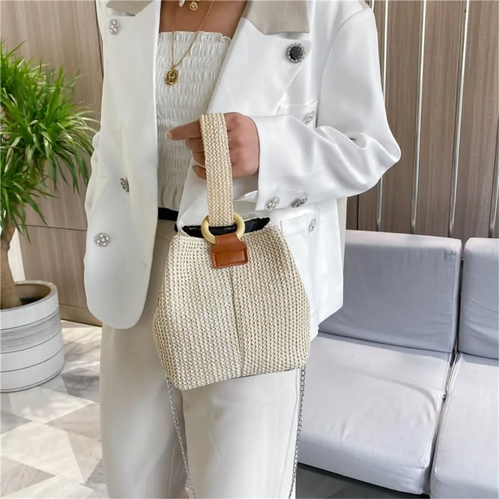 Straw Bag Versatile Crossbody Bucket Bag Fresh Handbag Woven Bag Forest Beach Straw Bag Women Woven Shoulder Bag