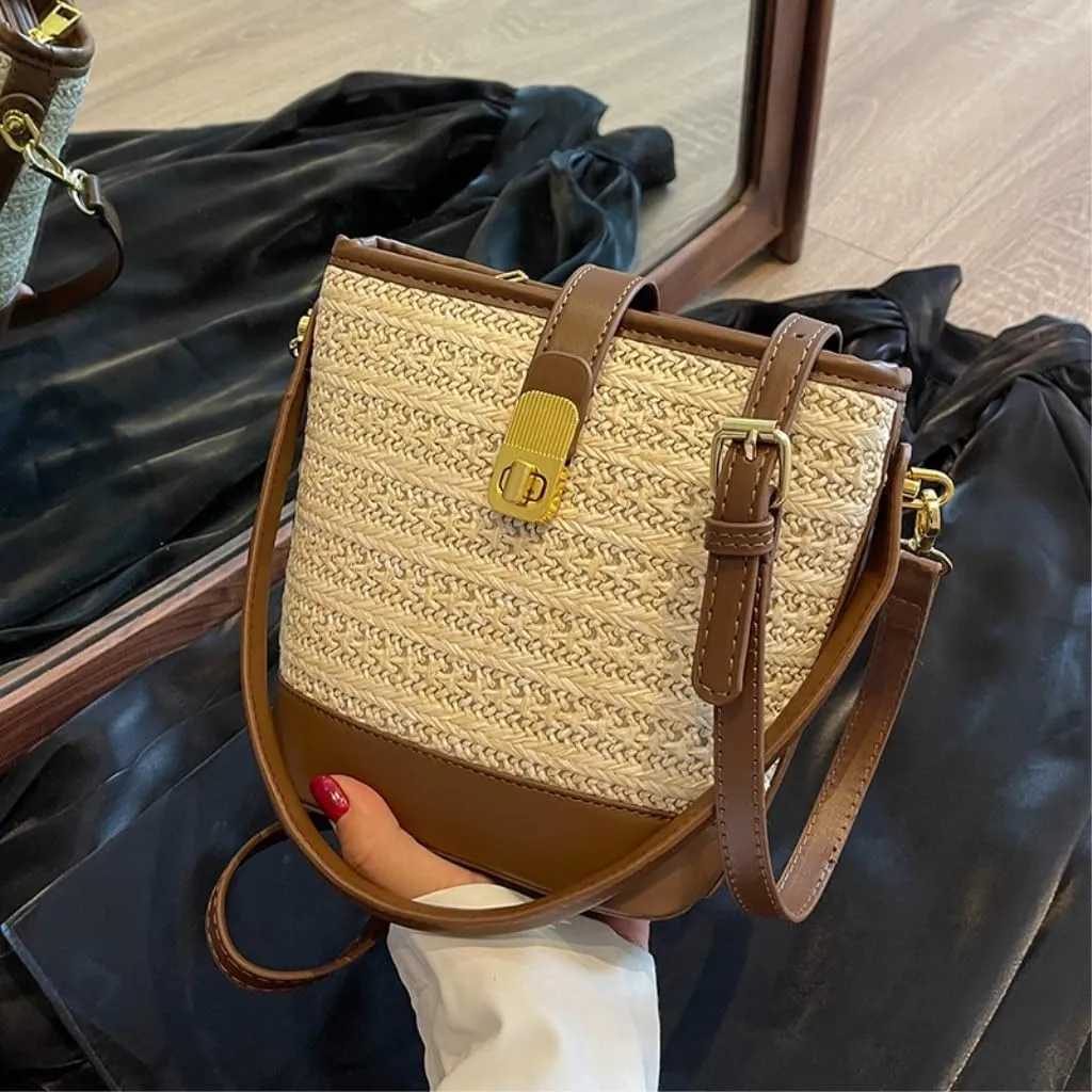 Straw Bag Woven Straw Bag Women 2023 New Shoulder Bag Summer Versatile Portable Bucket Bag Straw Beach Bag