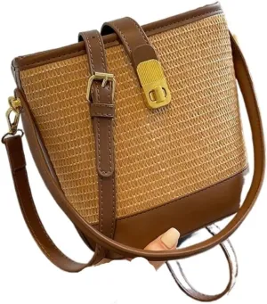 Straw Purse Woven Straw Bag Women 2023 New Shoulder Bag Summer Versatile Portable Bucket Bag Straw Purses