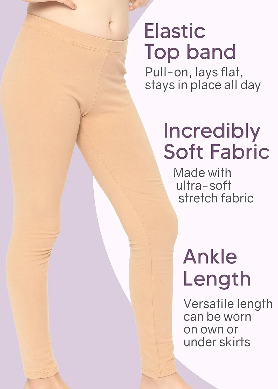 STRETCH IS COMFORT Girl's Cotton Footless Leggings Set of 3 Pieces | Stretchy | Size 2-14