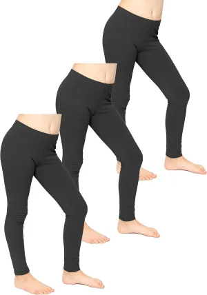STRETCH IS COMFORT Girl's Cotton Footless Leggings Set of 3 Pieces | Stretchy | Size 2-14
