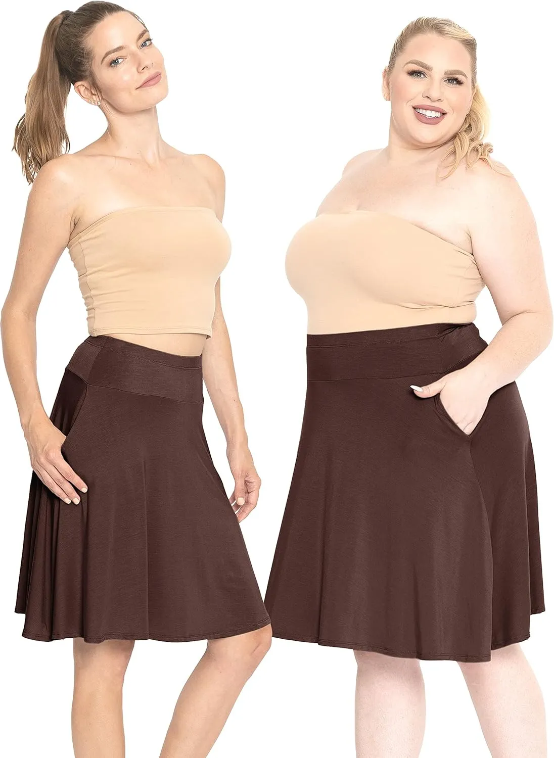 STRETCH IS COMFORT Women's and Plus Knee Length and MIDI A-Line Skirt w/Pockets