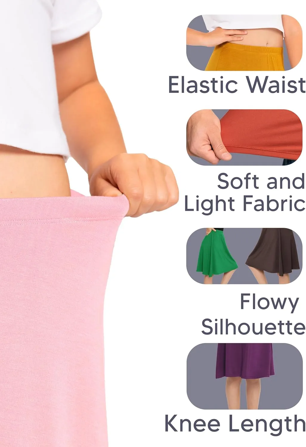 STRETCH IS COMFORT Youth Girls Flowy A-Line Skirt Knee Length and Ankle Length | Kids | Sizes 4-16