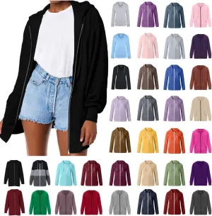 Sweatshirt for Women Fall Jacket Oversized Casual Zip Up Drawstring Hoodie w Pockets Long Sleeve Solid Outerwear Tops