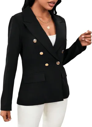 SweatyRocks Women's Elegant Long Sleeve Lapel Neck Blazer Double Breasted Button Solid Jackets