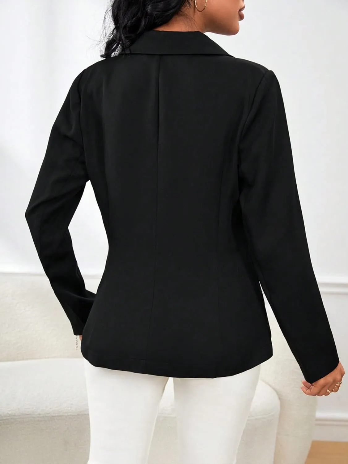 SweatyRocks Women's Elegant Long Sleeve Lapel Neck Blazer Double Breasted Button Solid Jackets