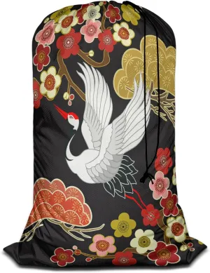Swono Japanese Crane Laundry Bags 28" x 40", Asian Heron Bird Colorful Floral Branch Clouds Versatile - Multi Use