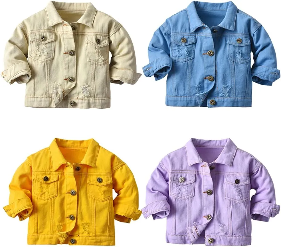 SWOTGdoby Boys Kids Denim Jacket Hooded Ripped Distressed Top Cotton Light Weight Jean Jacket Coat Outerwear