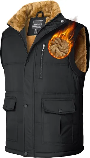 TACVASEN Men's Winter Vests Sleeveless Jackets Casual Outerwear Warm Fleece Lined Stand Collar Padded Coat