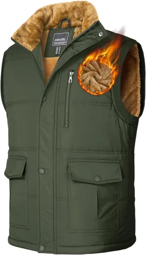 TACVASEN Men's Winter Vests Sleeveless Jackets Casual Outerwear Warm Fleece Lined Stand Collar Padded Coat