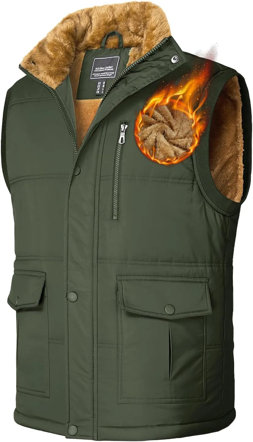 TACVASEN Men's Winter Vests Sleeveless Jackets Casual Outerwear Warm Fleece Lined Stand Collar Padded Coat