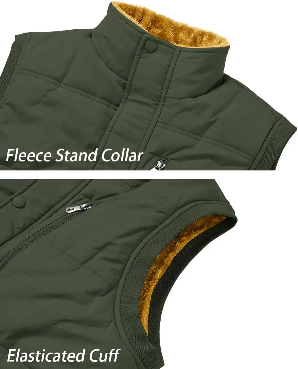 TACVASEN Men's Winter Vests Sleeveless Jackets Casual Outerwear Warm Fleece Lined Stand Collar Padded Coat