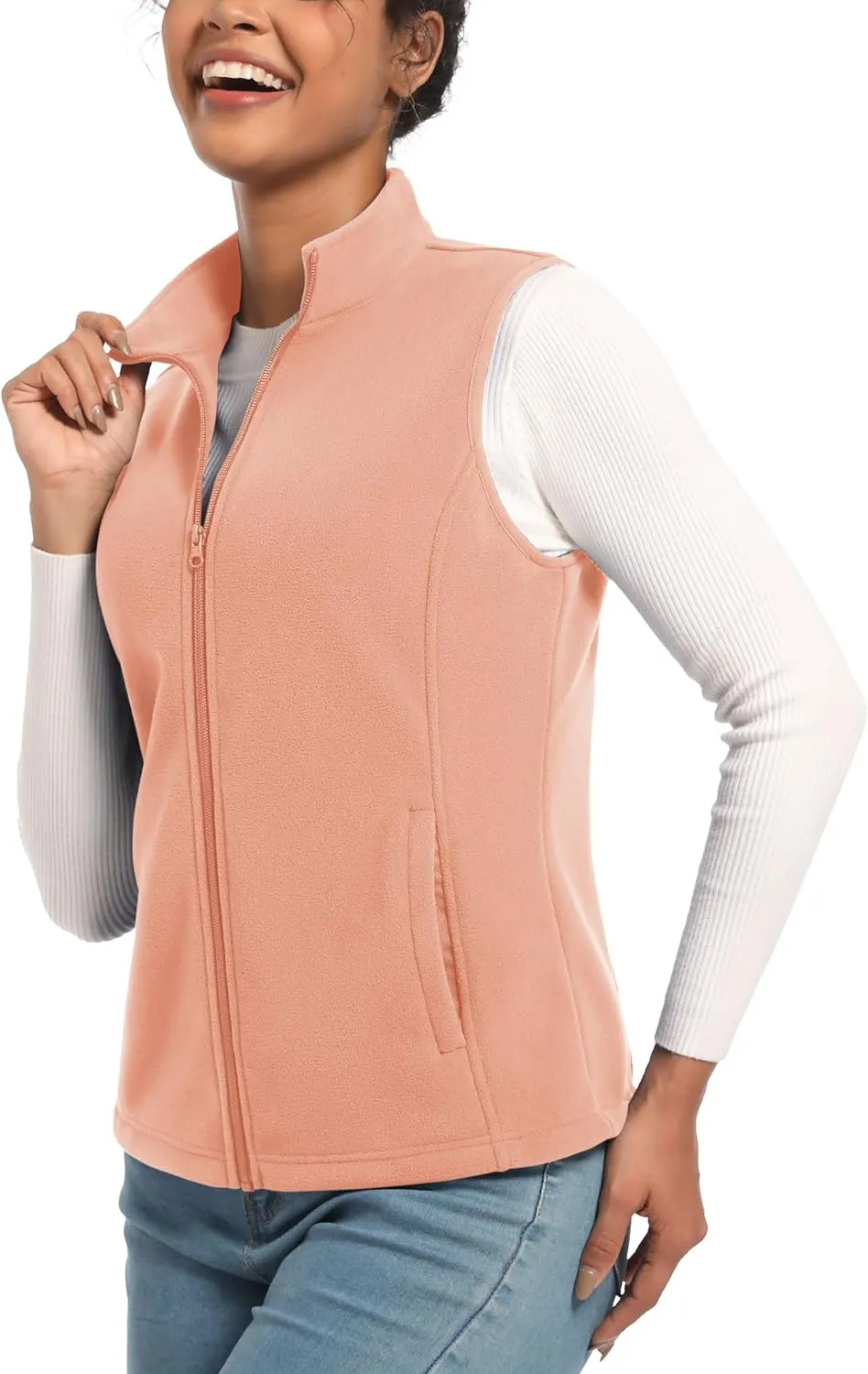 TACVASEN Women's Fleece Vest Lightweight Warm Vests Outerwear Sleeveless Zip Jacket Fall Winter Soft Vest with Pockets