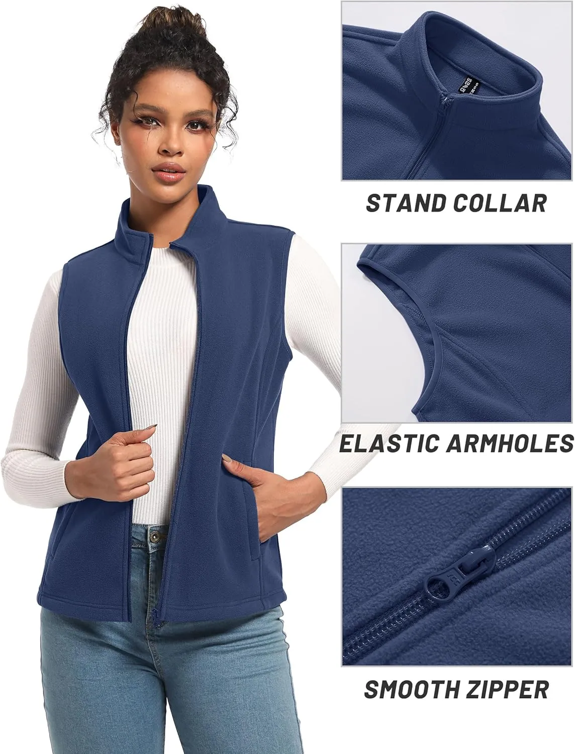 TACVASEN Women's Fleece Vest Lightweight Warm Vests Outerwear Sleeveless Zip Jacket Fall Winter Soft Vest with Pockets