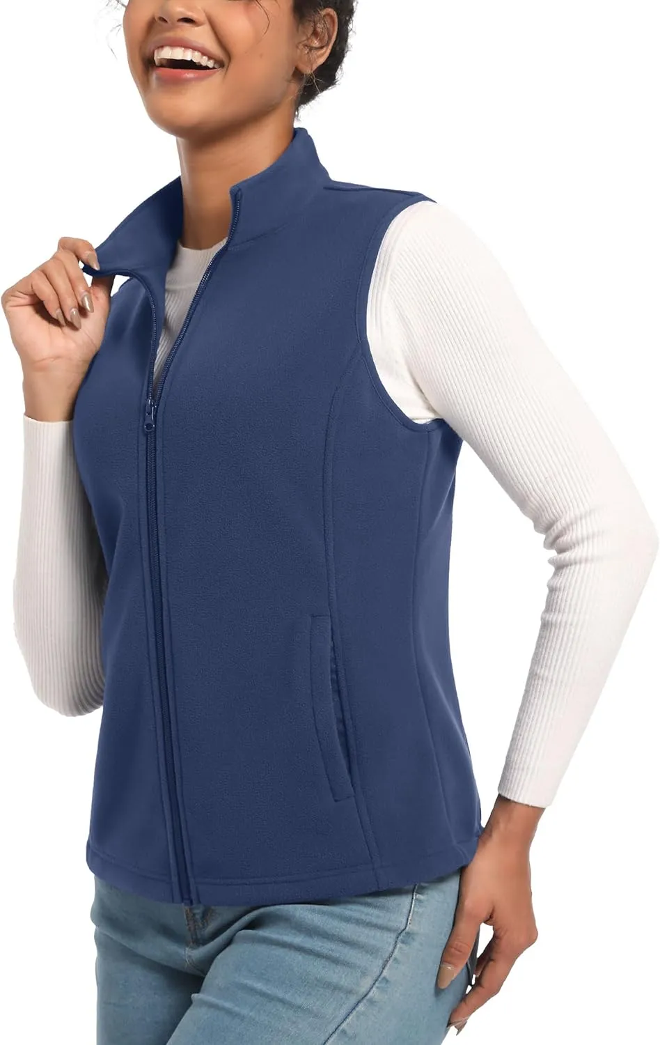 TACVASEN Women's Fleece Vest Lightweight Warm Vests Outerwear Sleeveless Zip Jacket Fall Winter Soft Vest with Pockets