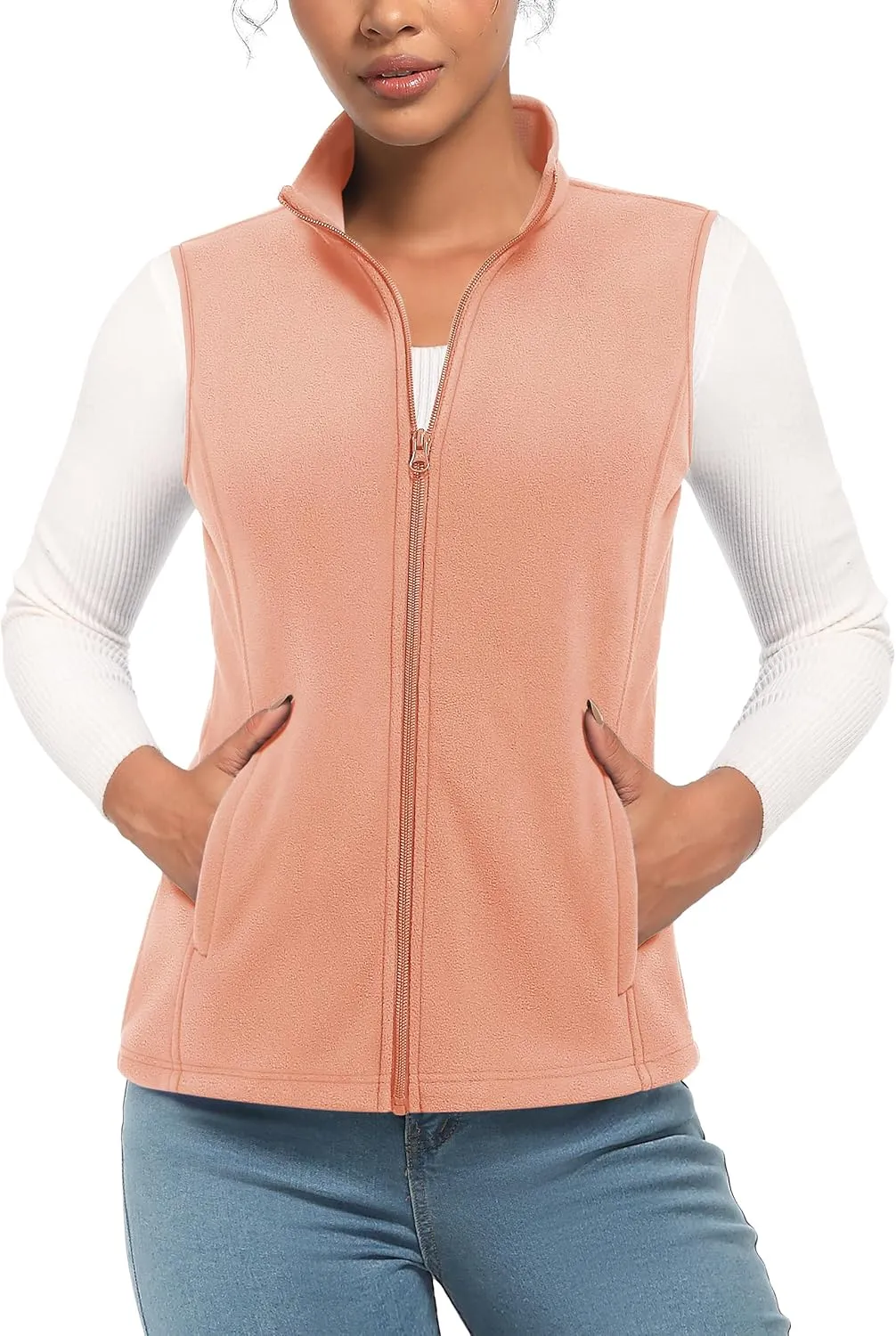 TACVASEN Women's Fleece Vest Lightweight Warm Vests Outerwear Sleeveless Zip Jacket Fall Winter Soft Vest with Pockets