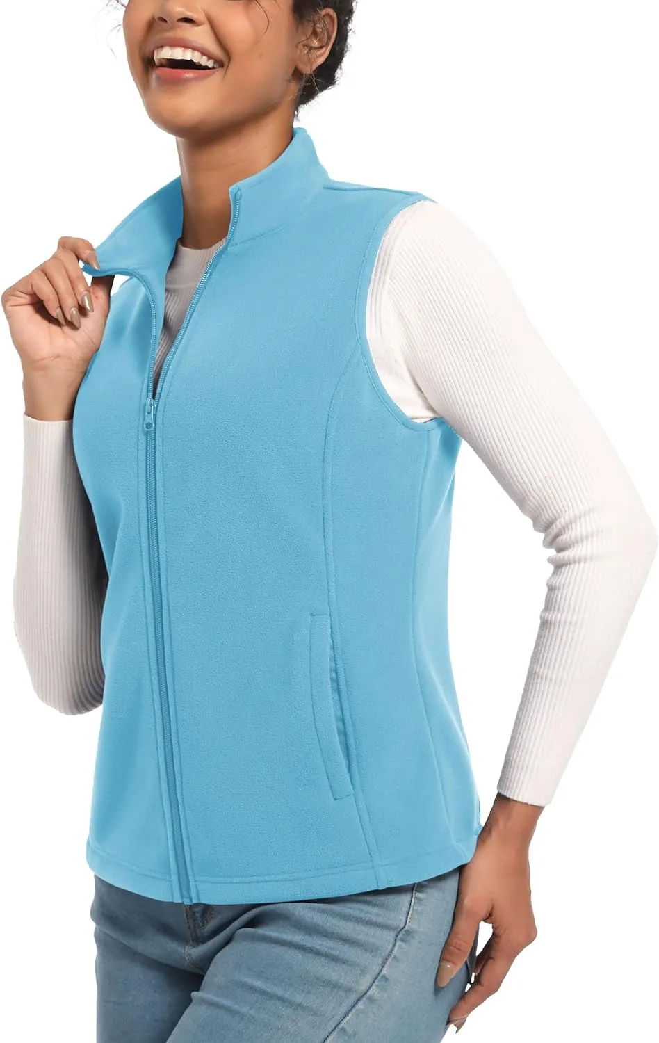 TACVASEN Women's Fleece Vest Lightweight Warm Vests Outerwear Sleeveless Zip Jacket Fall Winter Soft Vest with Pockets