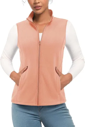 TACVASEN Women's Fleece Vest Lightweight Warm Vests Outerwear Sleeveless Zip Jacket Fall Winter Soft Vest with Pockets