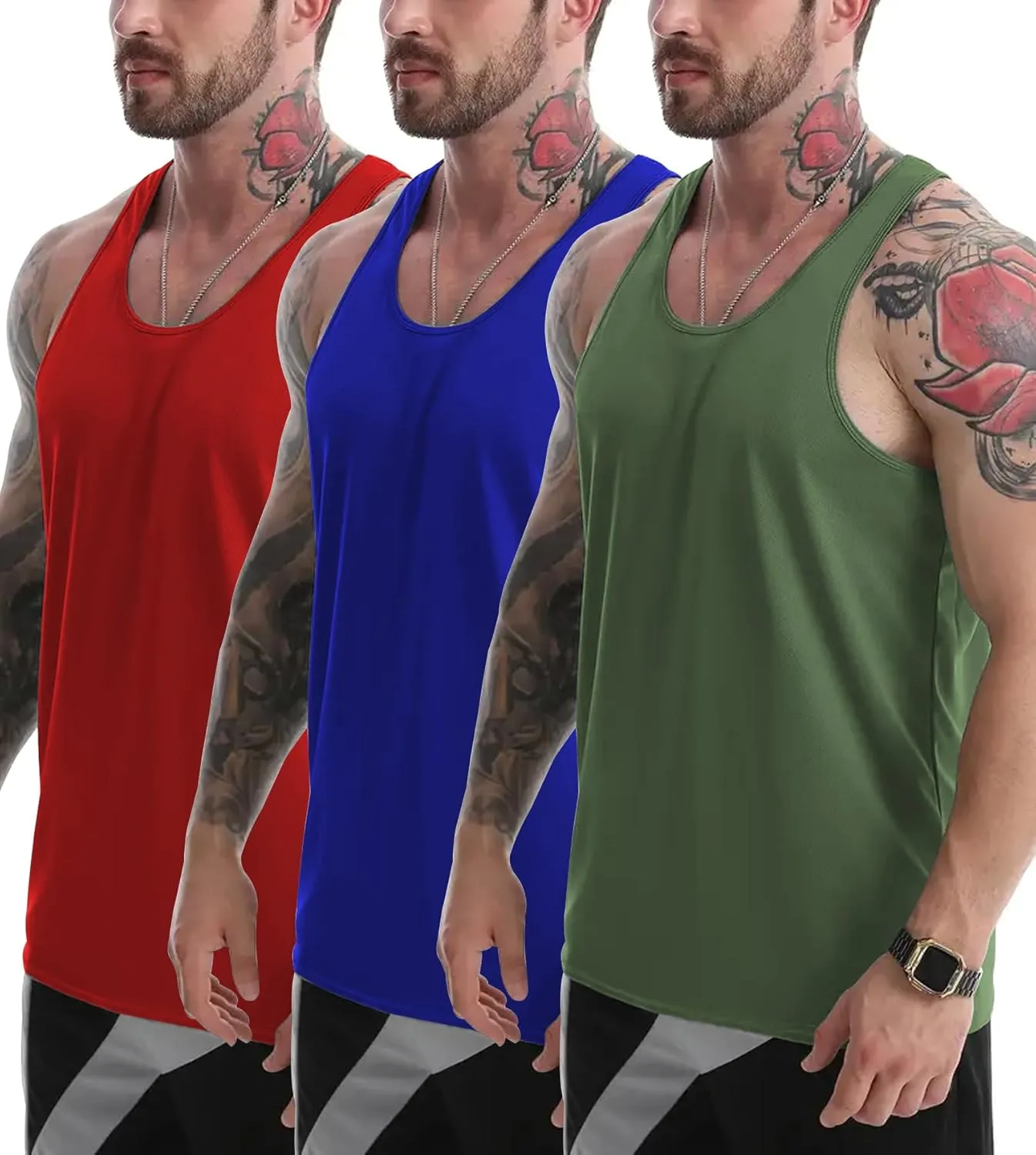 Tank Tops Men Y-Back Muscle 3 Pack Dry Fit Sleeveless Workout Tank Tops for Men Mesh Material Running Gym