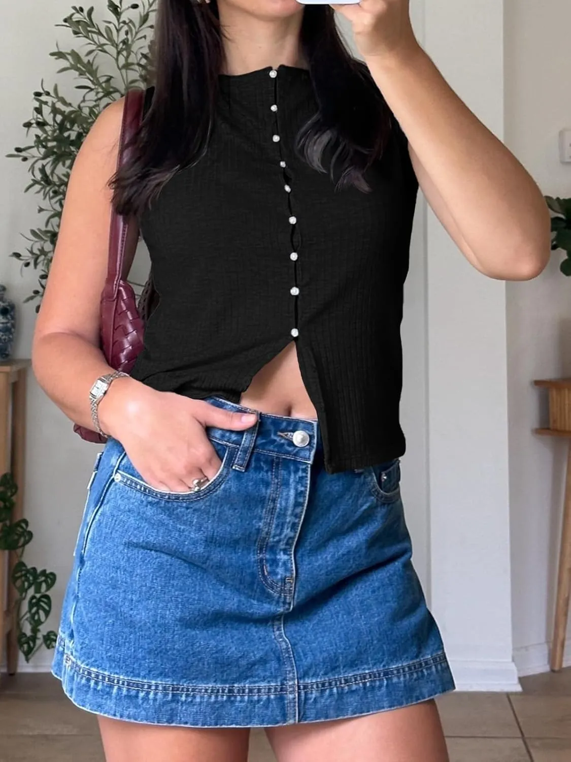 Tankaneo Womens Going Out Tops Summer Button Down Ribbed Tank Shirts Cropped Cute Y2k Vest Tops 2025 Fashion Outfits