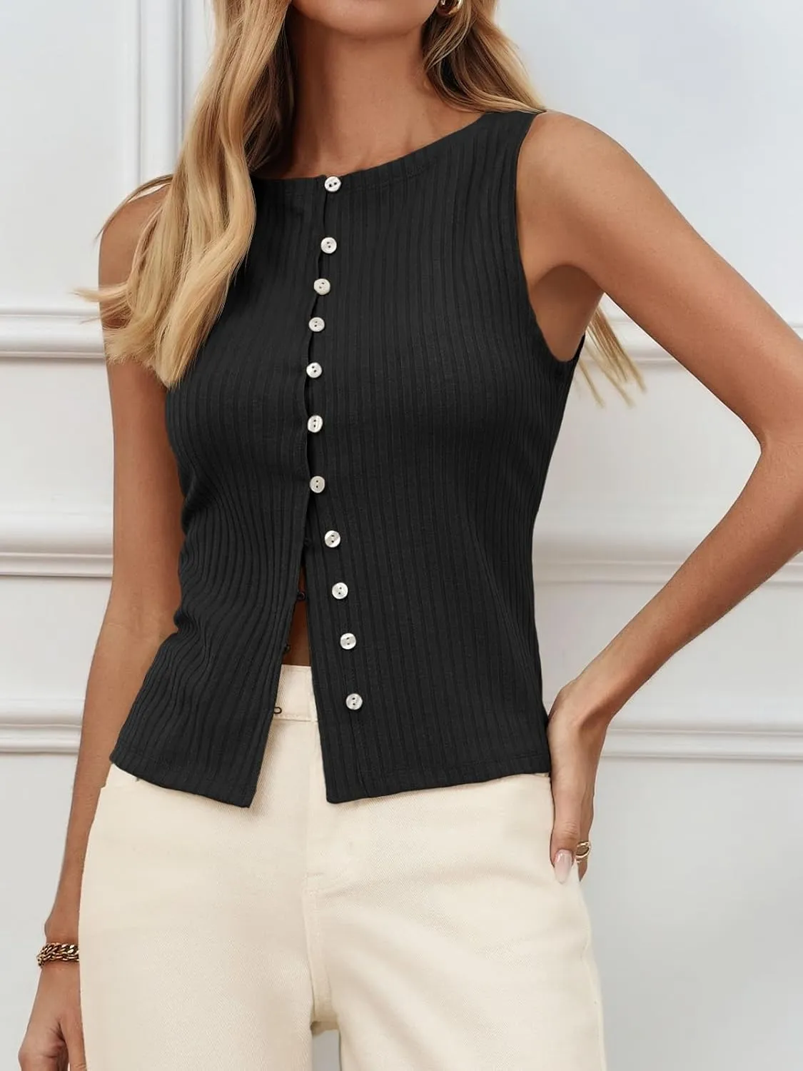Tankaneo Womens Going Out Tops Summer Button Down Ribbed Tank Shirts Cropped Cute Y2k Vest Tops 2025 Fashion Outfits