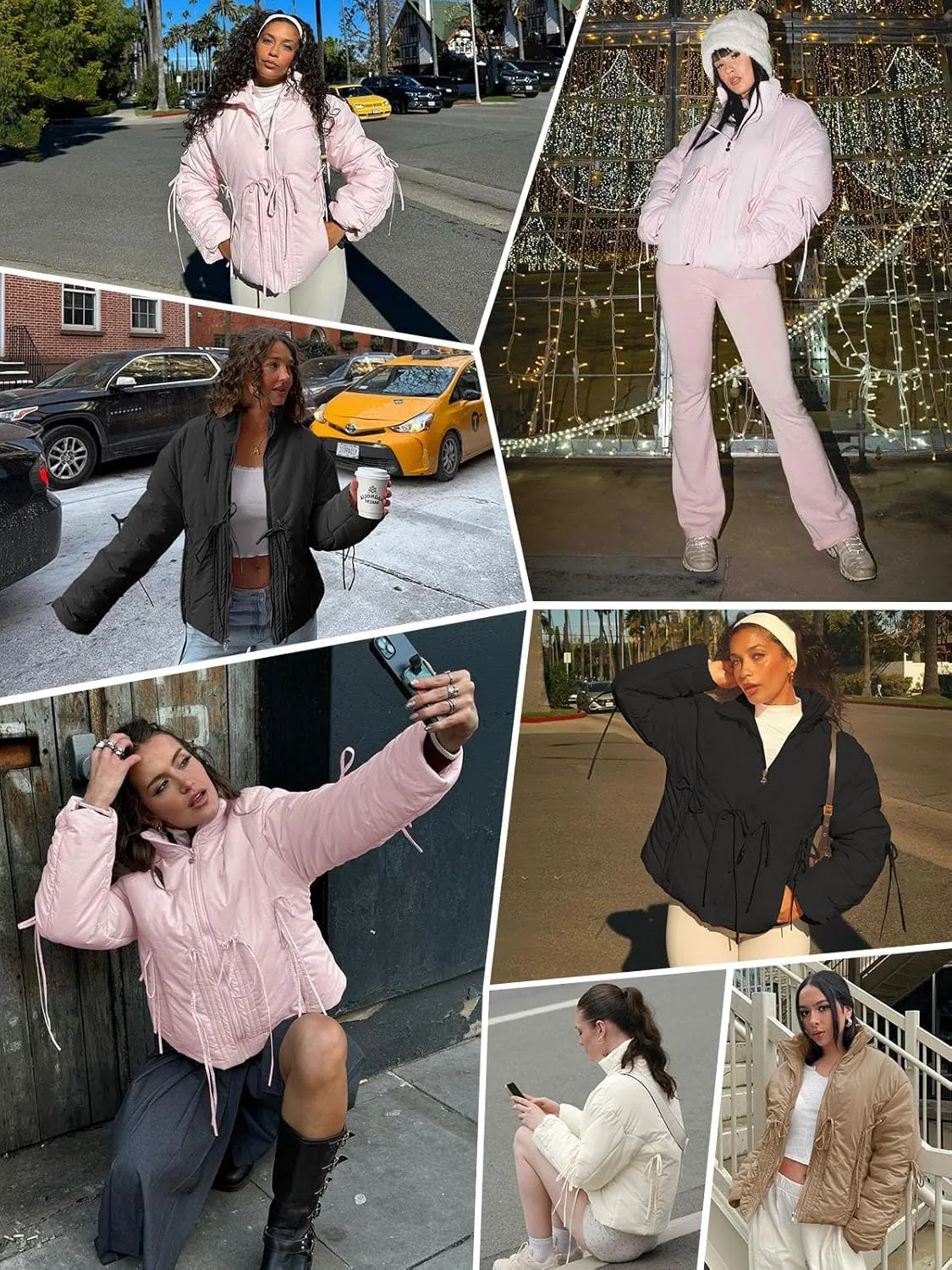 Tankaneo Womens Oversized Cropped Puffer Jacket Cute Bow Zip Up Puffy Short Down Coats Winter Outerwear