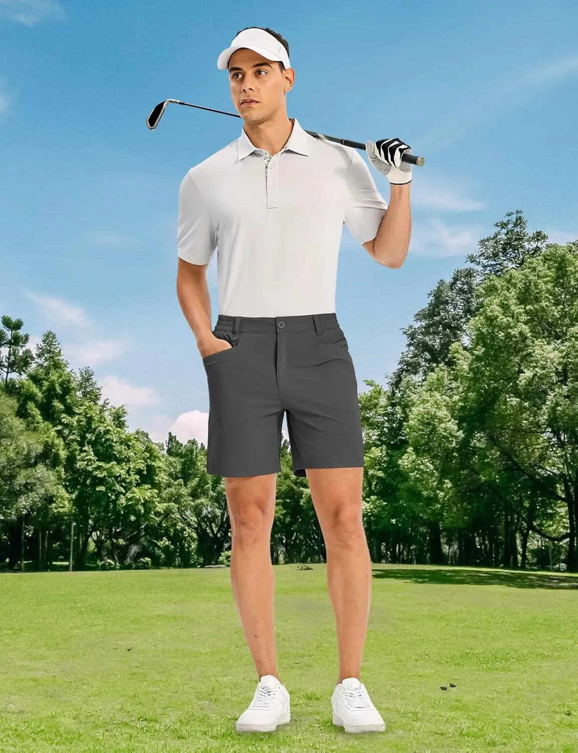 TBMPOY Men's Golf Shorts 7" Stretch Dress Casual Elastic Waist Short Quick Dry Lightweight Hiking Shorts with 4 Pockets