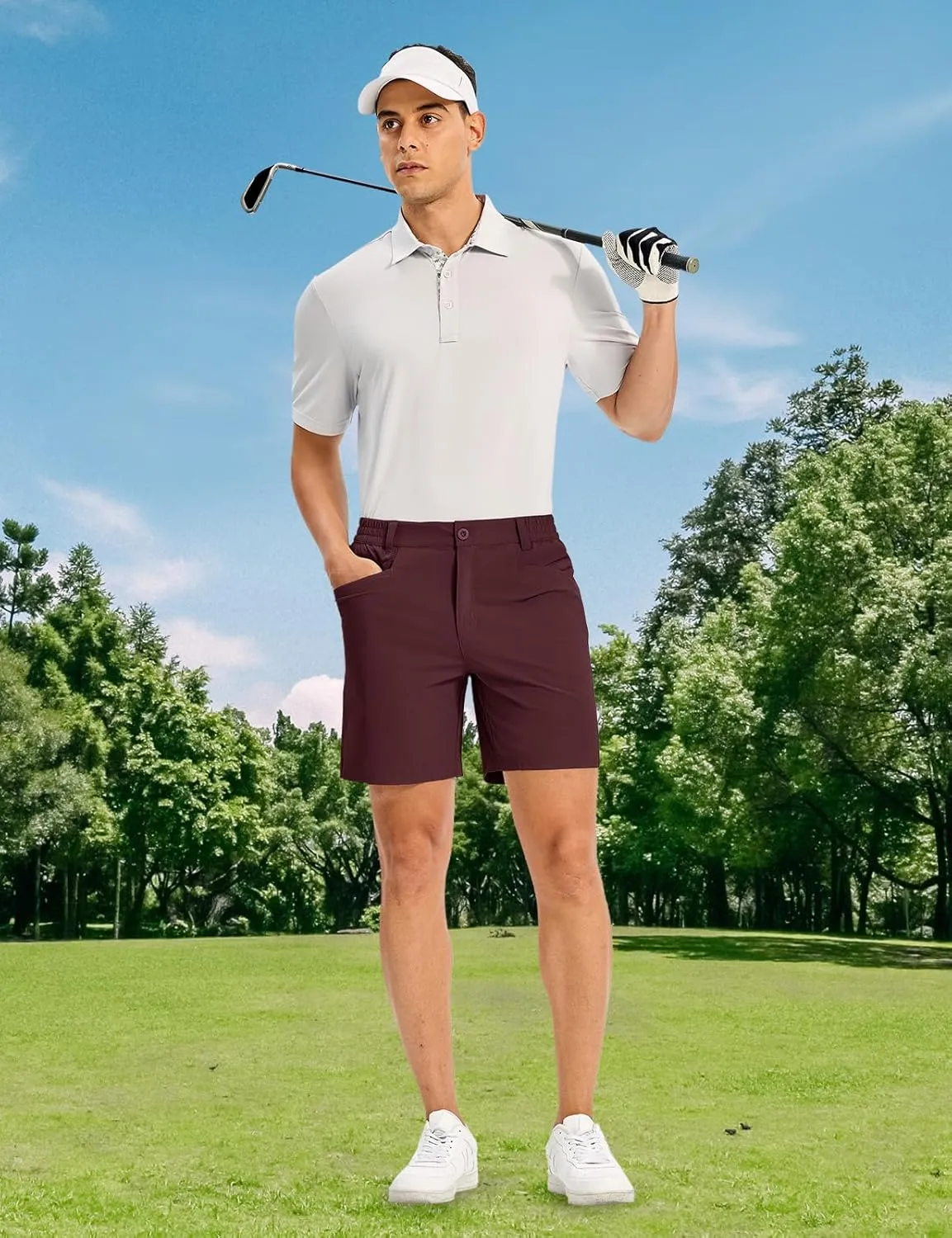 TBMPOY Men's Golf Shorts 7" Stretch Dress Casual Elastic Waist Short Quick Dry Lightweight Hiking Shorts with 4 Pockets