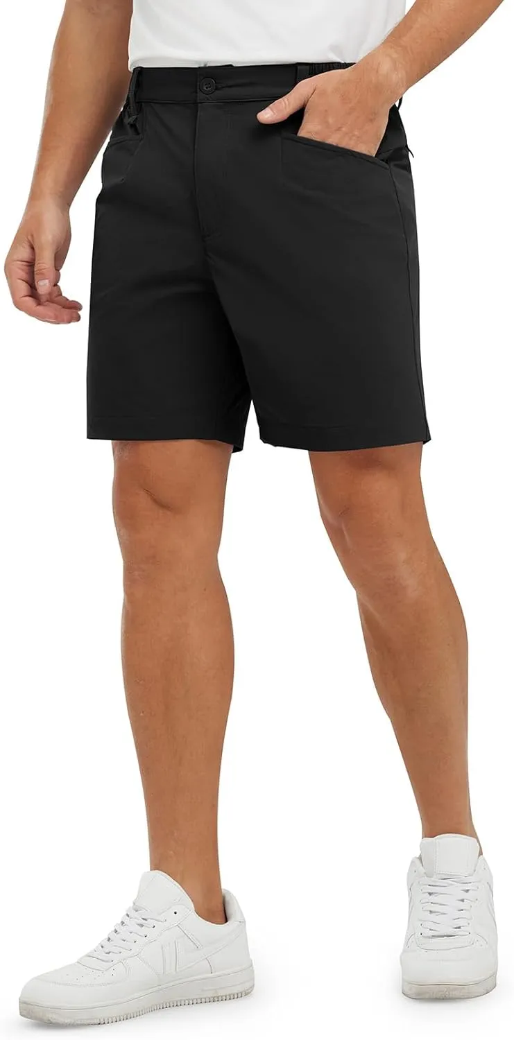 TBMPOY Men's Golf Shorts 7" Stretch Dress Casual Elastic Waist Short Quick Dry Lightweight Hiking Shorts with 4 Pockets