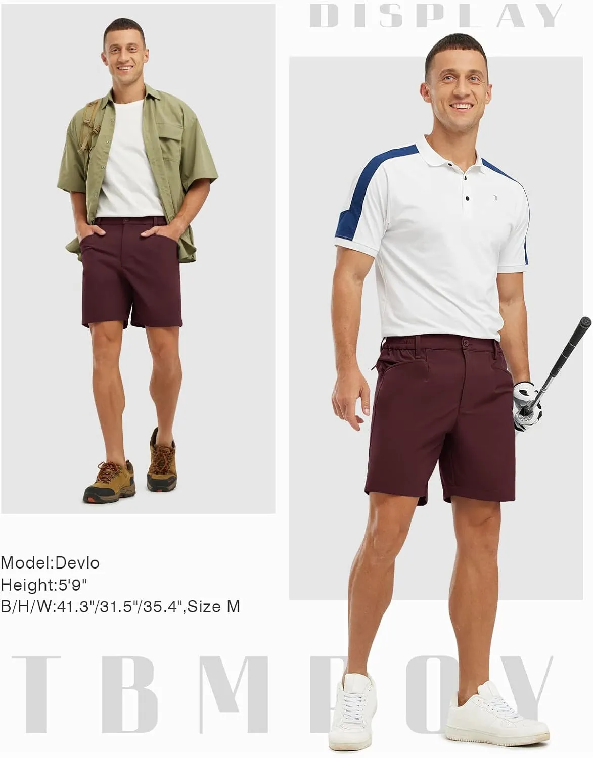 TBMPOY Men's Golf Shorts 7" Stretch Dress Casual Elastic Waist Short Quick Dry Lightweight Hiking Shorts with 4 Pockets