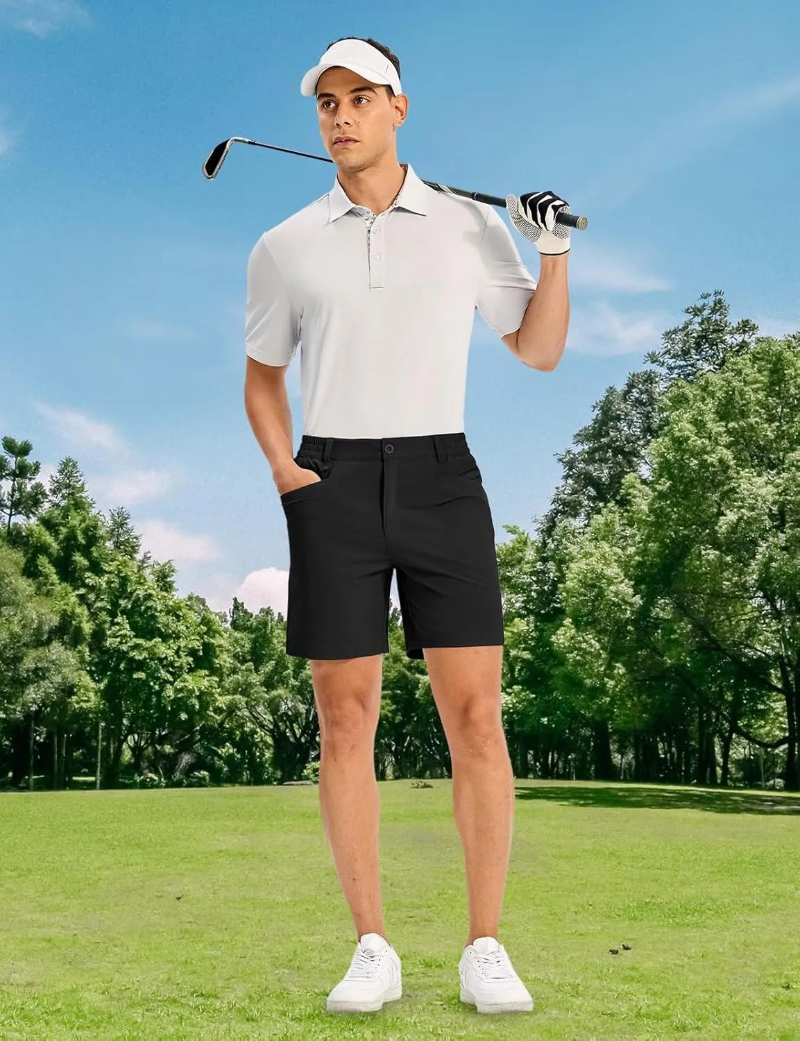 TBMPOY Men's Golf Shorts 7" Stretch Dress Casual Elastic Waist Short Quick Dry Lightweight Hiking Shorts with 4 Pockets