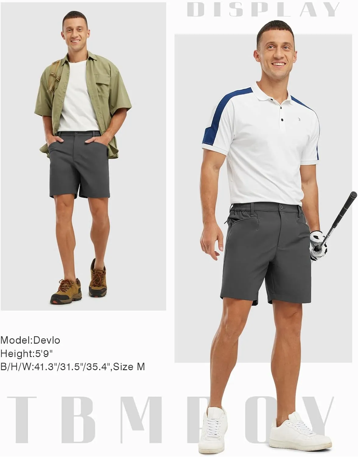 TBMPOY Men's Golf Shorts 7" Stretch Dress Casual Elastic Waist Short Quick Dry Lightweight Hiking Shorts with 4 Pockets