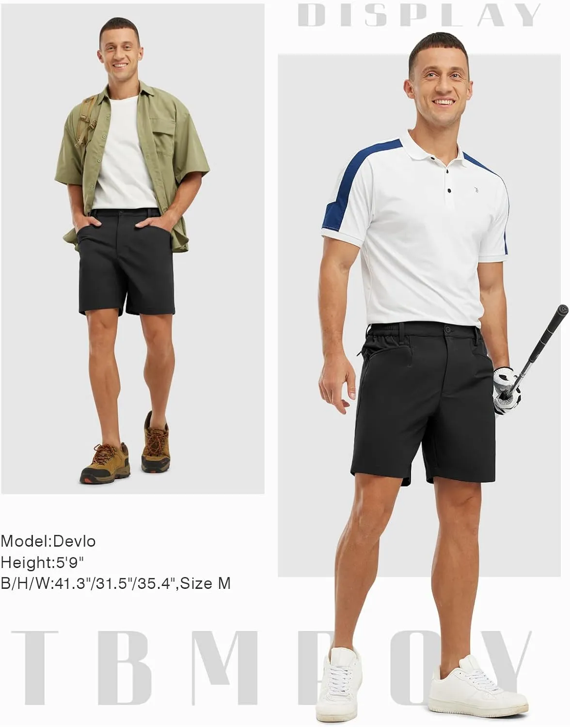 TBMPOY Men's Golf Shorts 7" Stretch Dress Casual Elastic Waist Short Quick Dry Lightweight Hiking Shorts with 4 Pockets