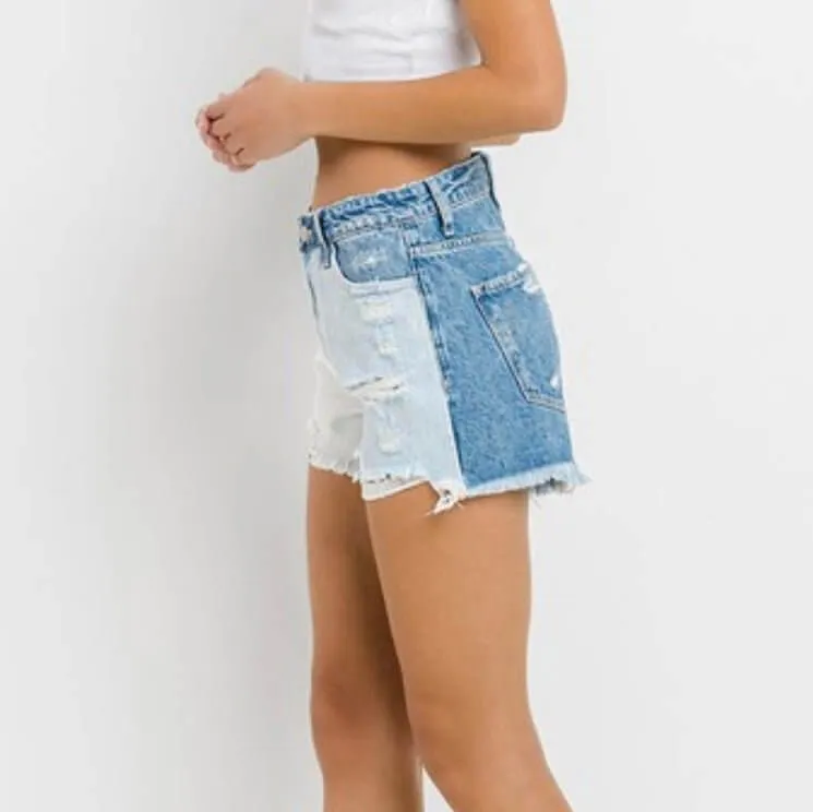 The Tanya Shorts: Color Block Denim Shorts