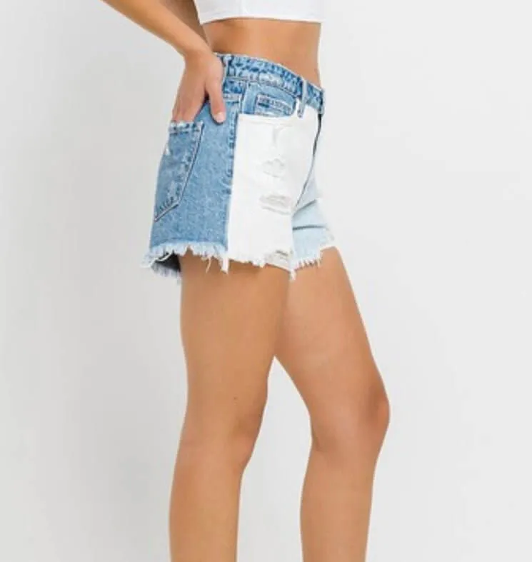 The Tanya Shorts: Color Block Denim Shorts