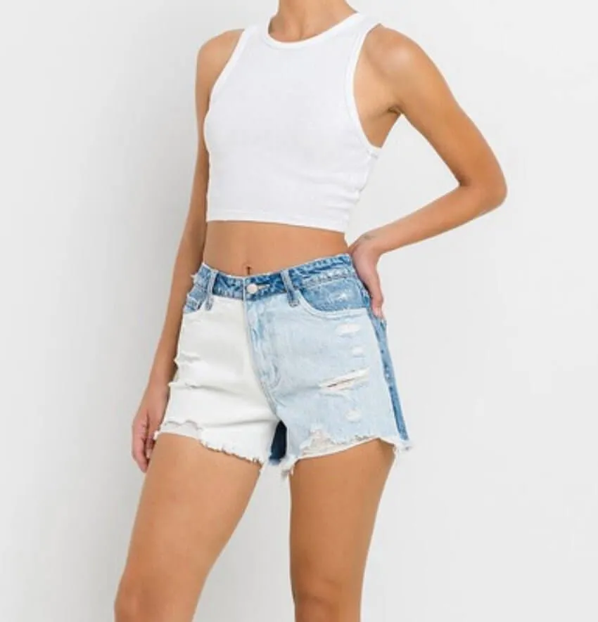 The Tanya Shorts: Color Block Denim Shorts