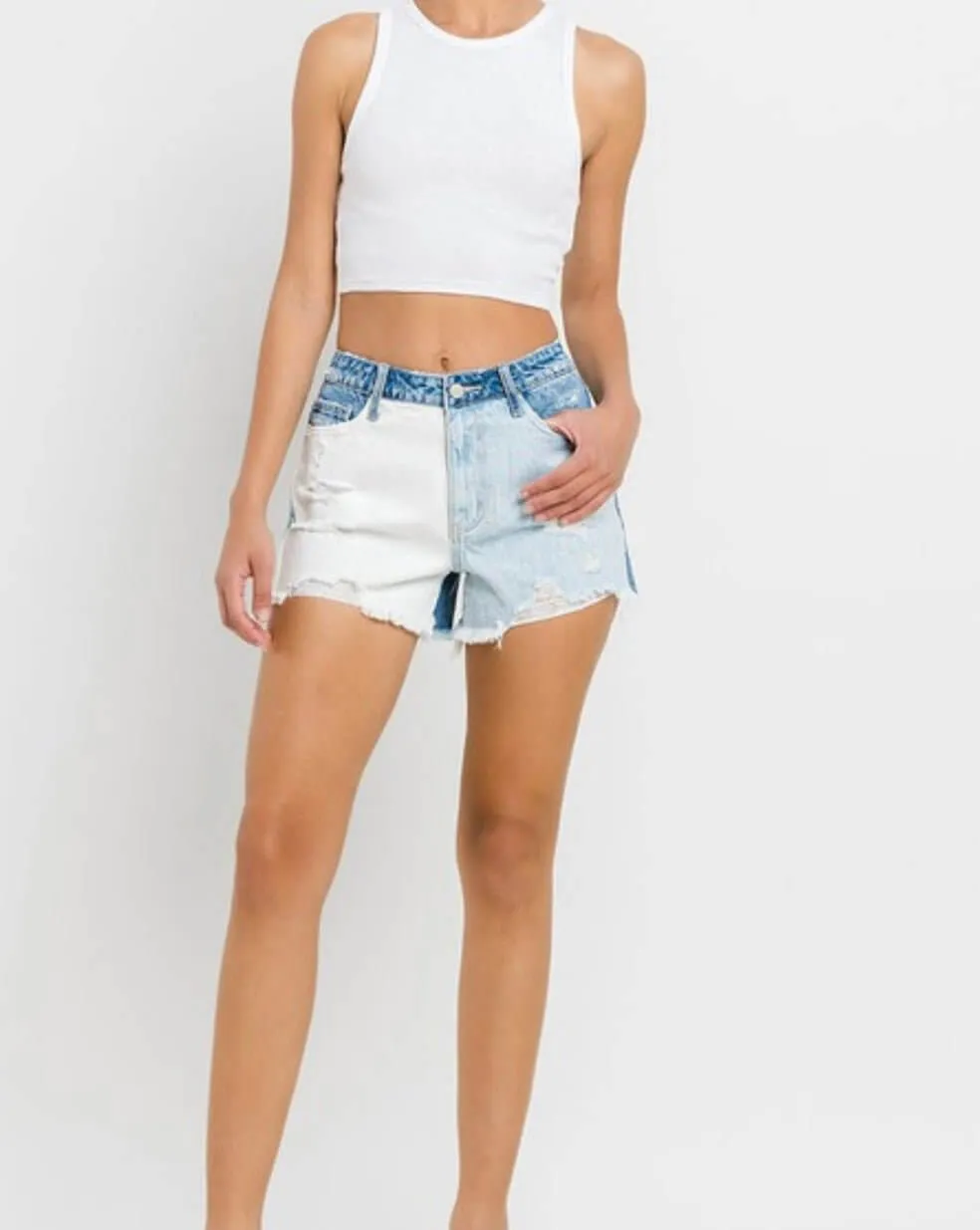The Tanya Shorts: Color Block Denim Shorts