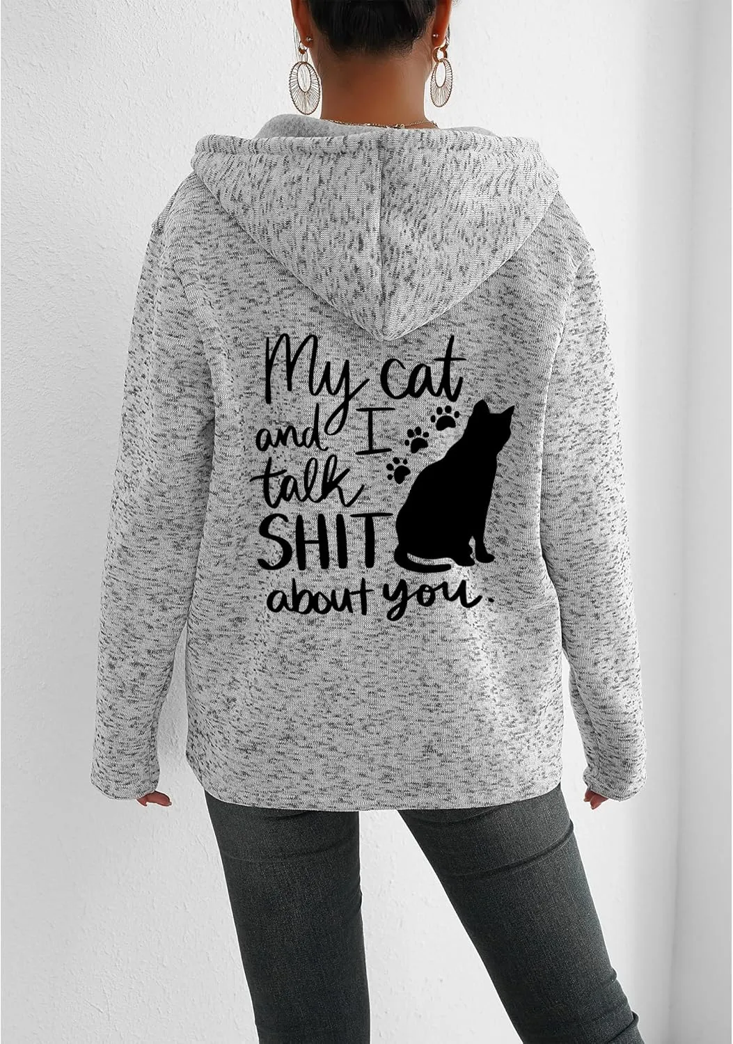 TIAFORD Women's Cat Graphic Zip Up Hoodies Oversized Hooded Sweatshirts Fleece Lined Jackets Cute Outfits with Pockets