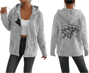 TIAFORD Women's Cat Graphic Zip Up Hoodies Oversized Hooded Sweatshirts Fleece Lined Jackets Cute Outfits with Pockets