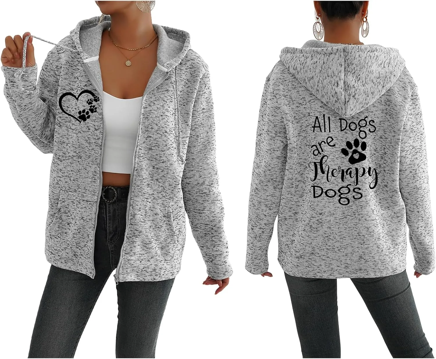 TIAFORD Women's Dog Mom Zip Up Hoodies Oversized Hooded Sweatshirts Fleece Lined Jackets Cute Outfits with Pockets