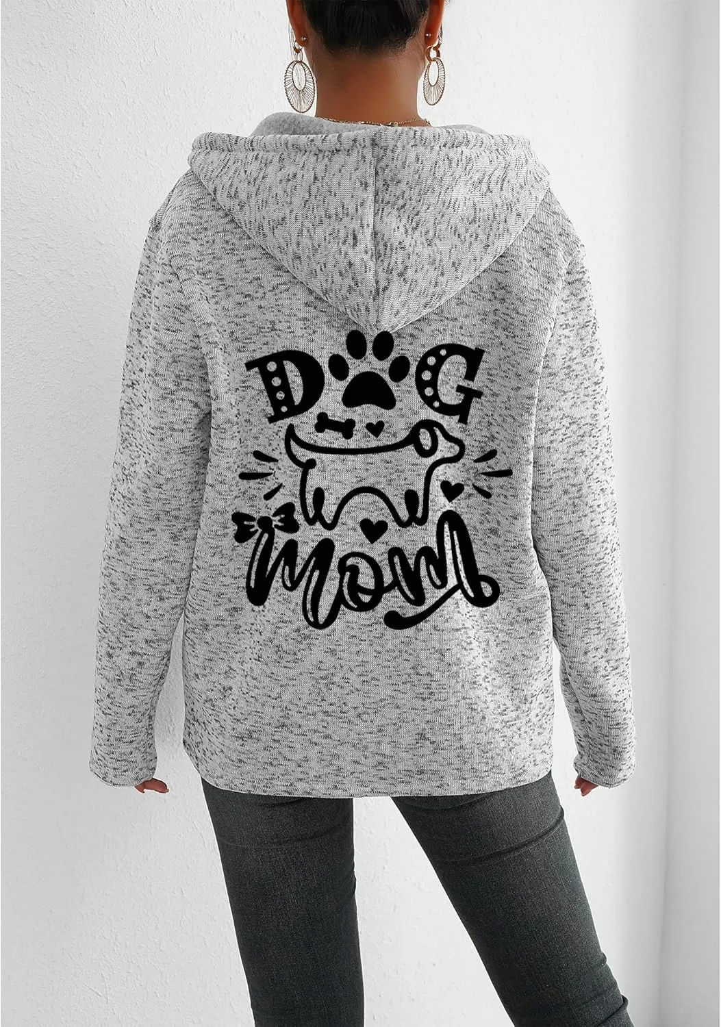 TIAFORD Women's Dog Mom Zip Up Hoodies Oversized Hooded Sweatshirts Fleece Lined Jackets Cute Outfits with Pockets