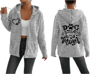 TIAFORD Women's Dog Mom Zip Up Hoodies Oversized Hooded Sweatshirts Fleece Lined Jackets Cute Outfits with Pockets