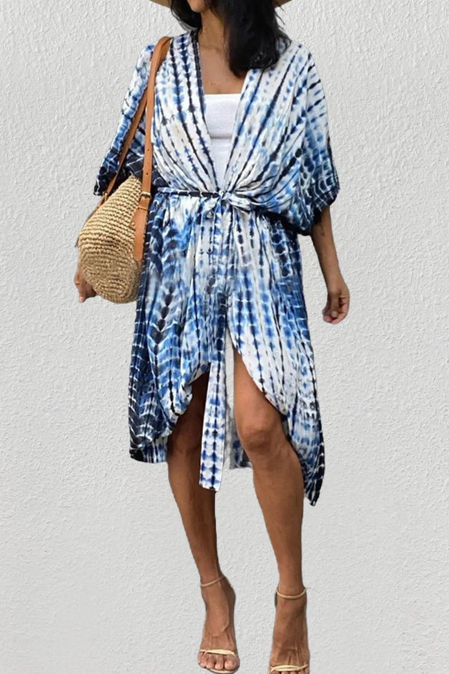 Tie Dye Cape Beach Black Cardigan Kimono