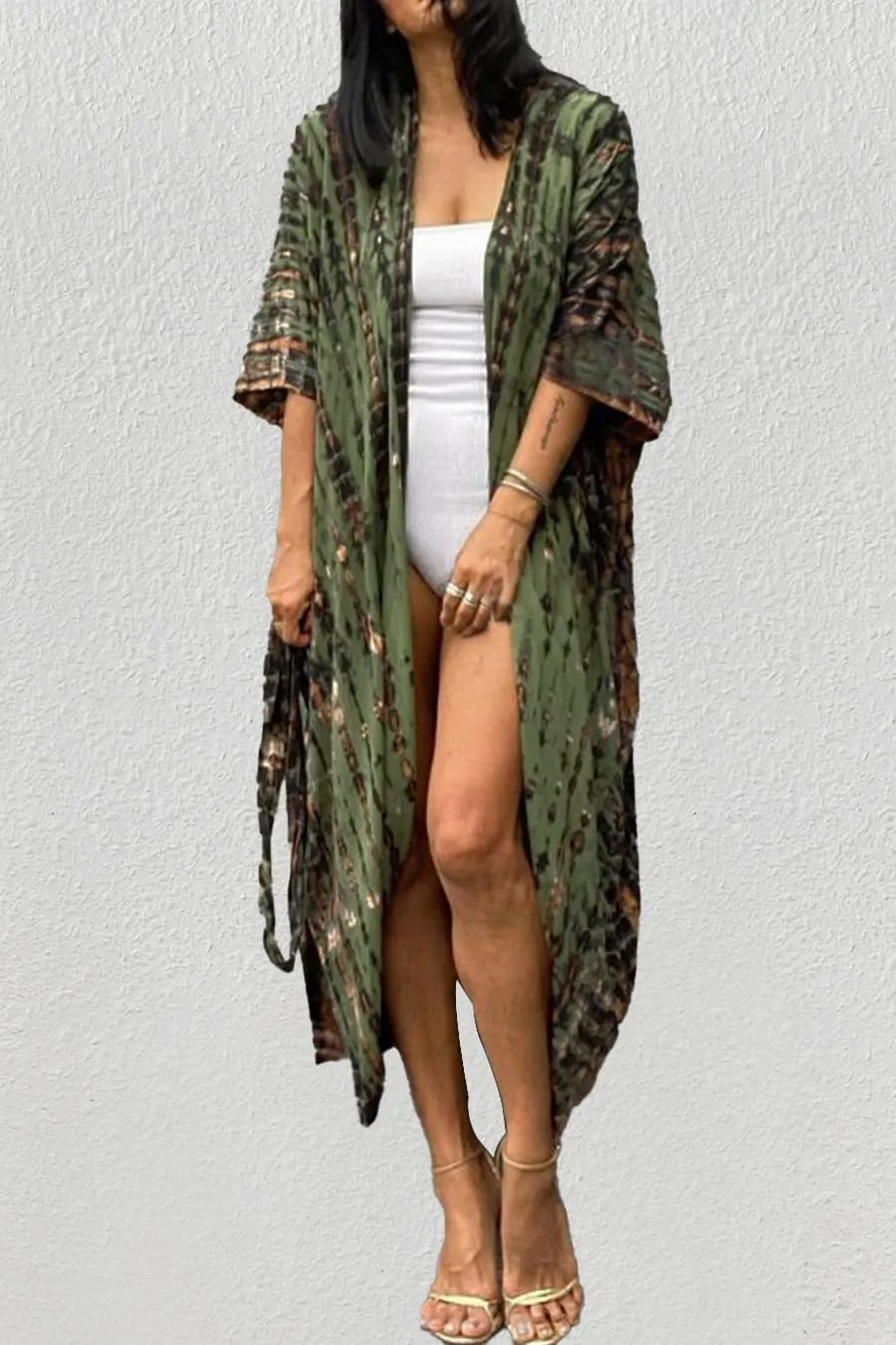 Tie Dye Cape Beach Black Cardigan Kimono