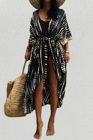Tie Dye Cape Beach Black Cardigan Kimono