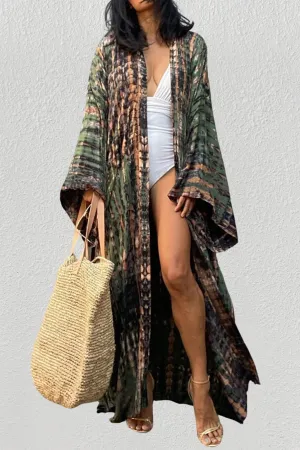 Tie Dye kimono cardigan womens Long Sleeve Dress