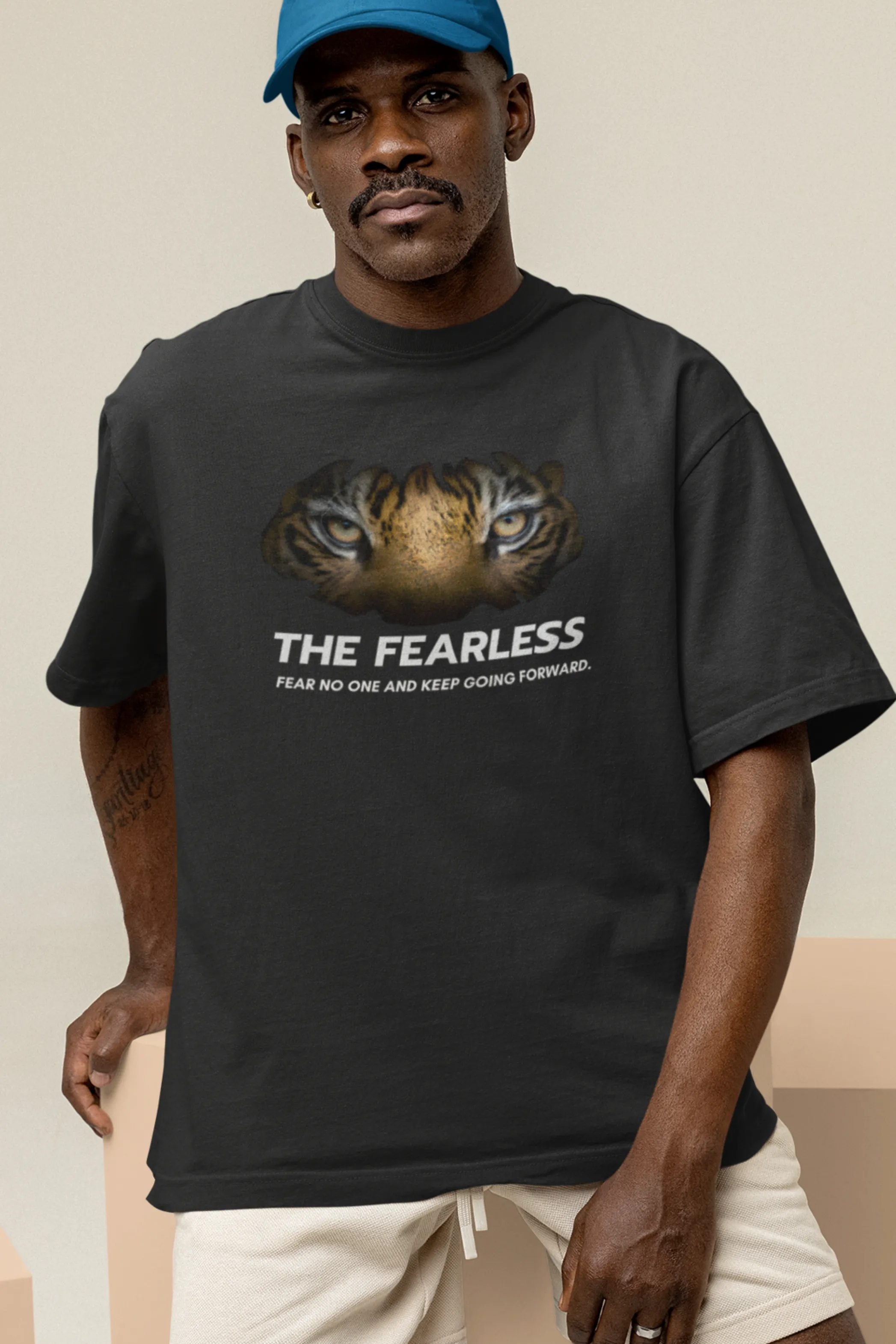 Tiger No Fear Black Printed Oversized T-shirt for Men